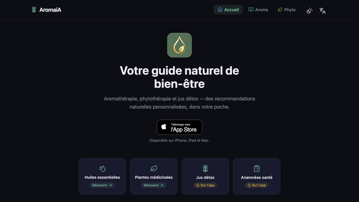 Site AromaiA — page d'accueil